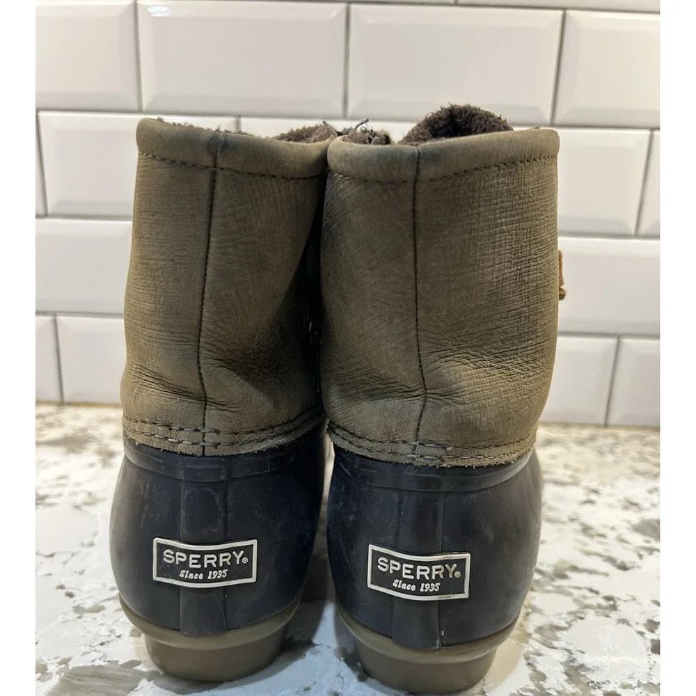 Sperry Top-Sider Womens Saltwater Duck Rubber Boots Leather Top Olive Green‎ 9.5